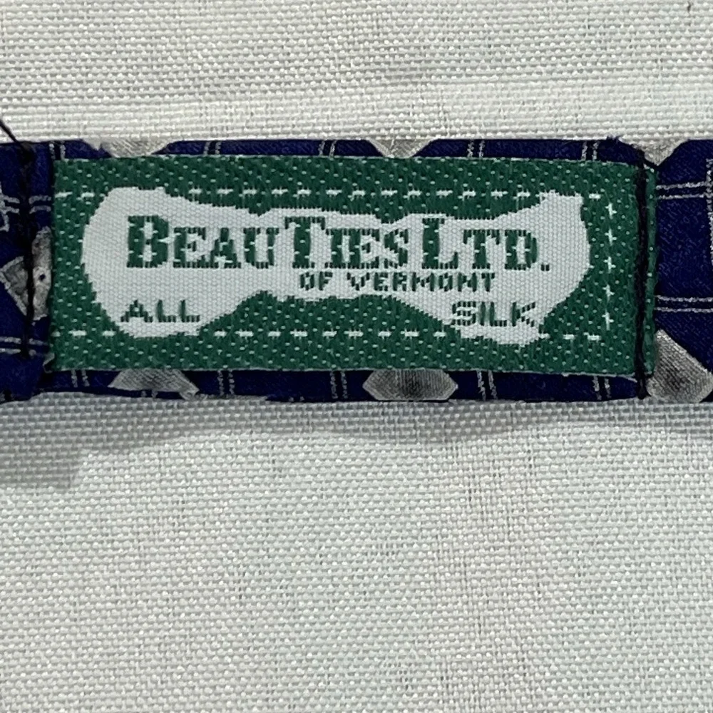 Beau Ties Ltd‎ Silk Blue & Tan Geometric Pattern Adjustable Bow Tie